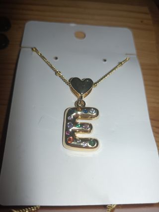 Collana con lettera E e cuore oro