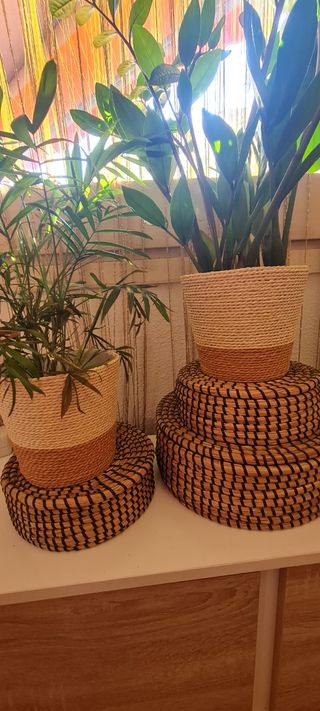 3 Cestas Jute/Mimbre Beige y Marrón