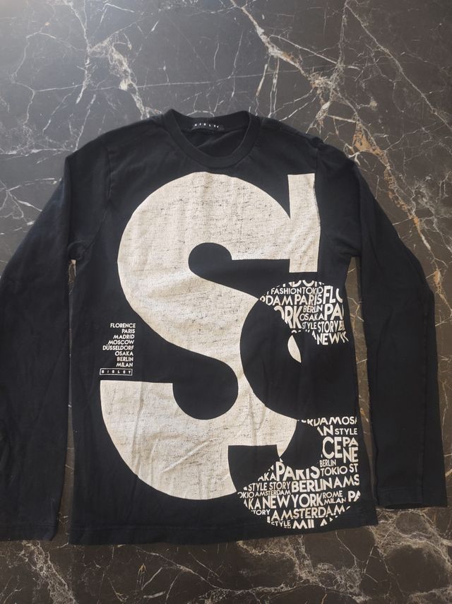 T-shirt Sisley uomo manica lunga nera