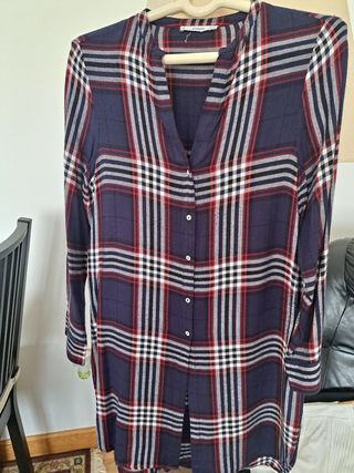 Camisa larga cuadros Mango azul marino