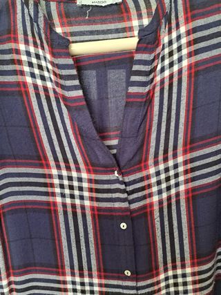 Camisa larga cuadros Mango azul marino