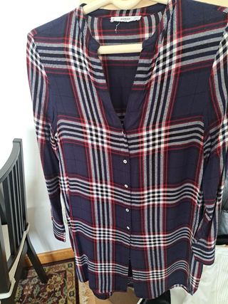 Camisa larga cuadros Mango azul marino