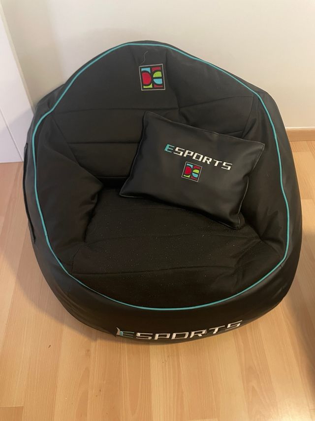 Puf E-Sports Negro con ribete azul