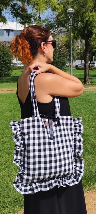 Bolso Tote Handmade Cuadros Vichy Volante