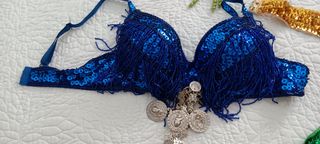 Conjunto de Danza Azul con Lentejuelas y Flecos