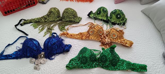 Conjunto de Danza Azul con Lentejuelas y Flecos