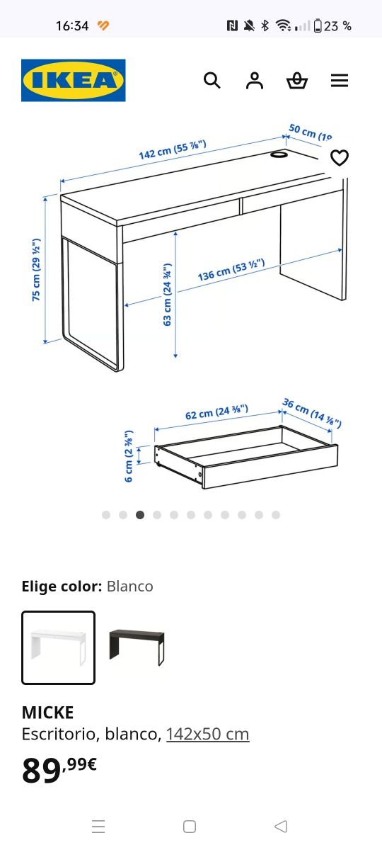 Escritorio MICKE IKEA Blanco 142x50 cm