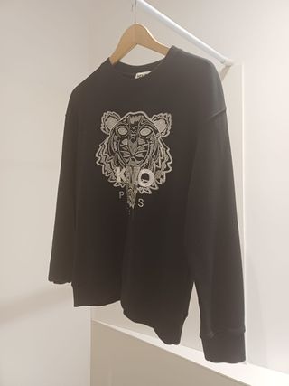 Sudadera Kenzo Negra con Tigre Plateado