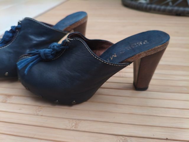 Zapatos Pedro Miralles Piel Azul Tacon Tassels