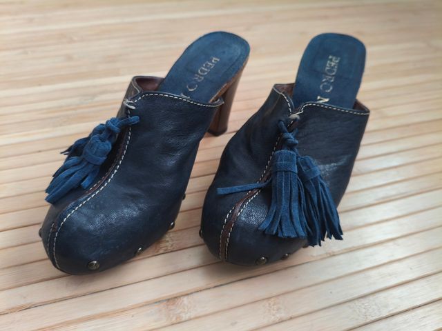 Zapatos Pedro Miralles Piel Azul Tacon Tassels