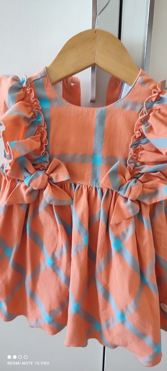 Vestido bebé 24 meses cuadros naranja