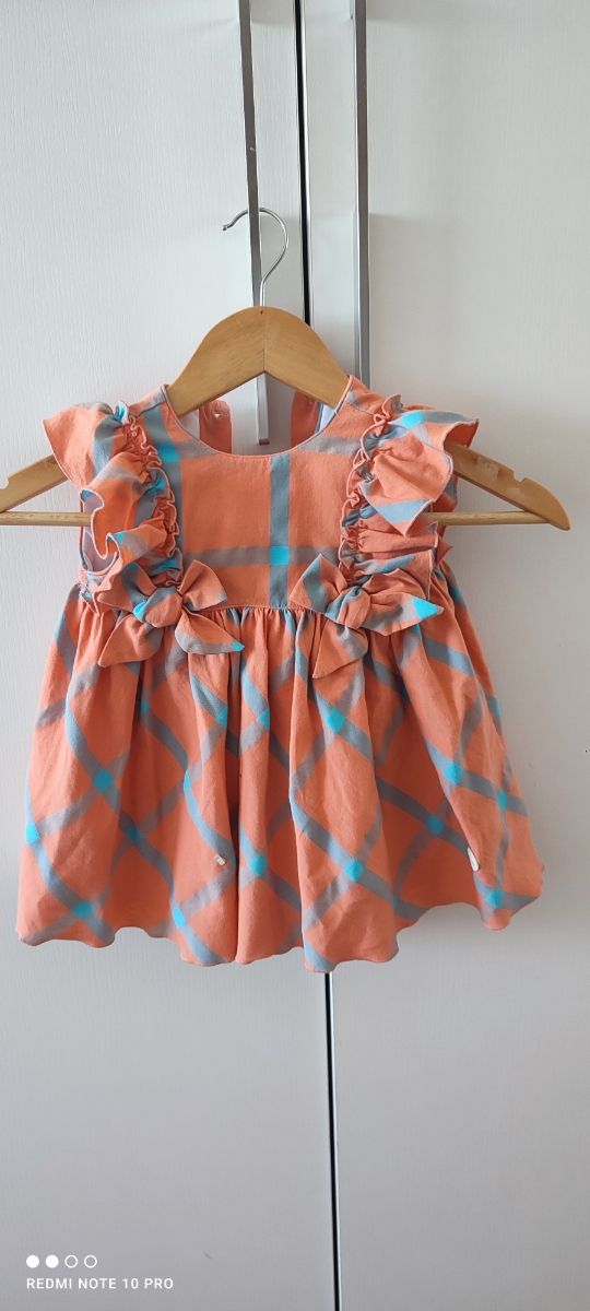 Vestido bebé 24 meses cuadros naranja