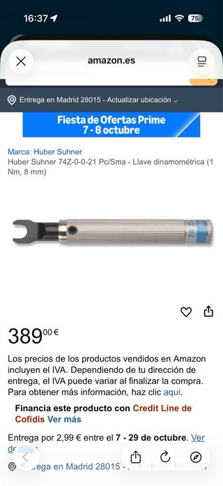 Llave dinamométrica Huber Suhner 74Z-0-0-174