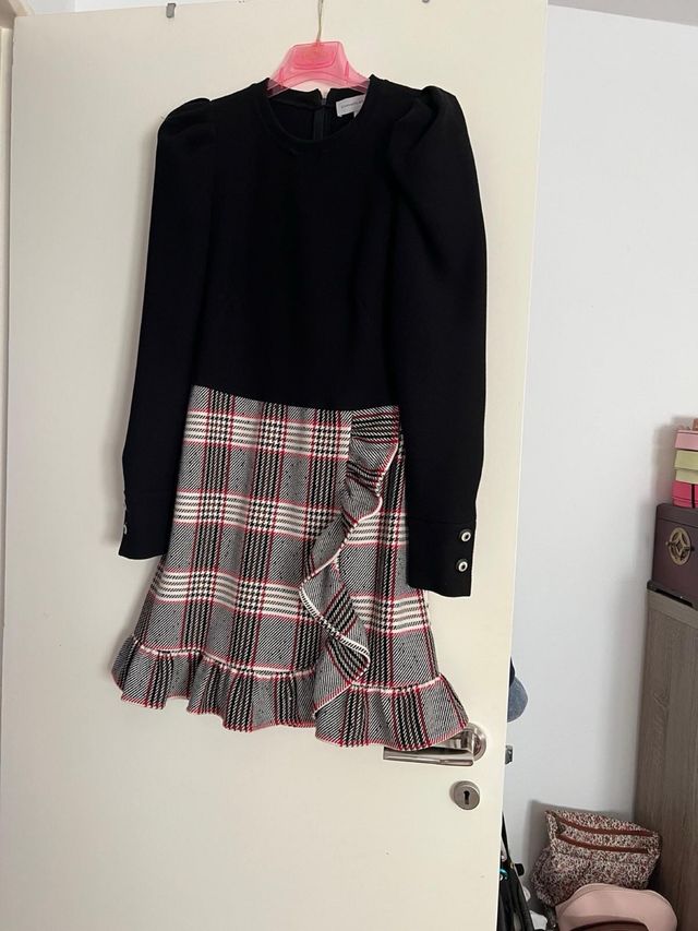 Vestido Chocolate Talla XS Negro y Tartán