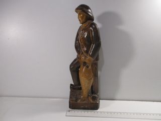 NO ENVÍO - TALLA ANTIGUA DE MADERA PESCADOR 32 cm