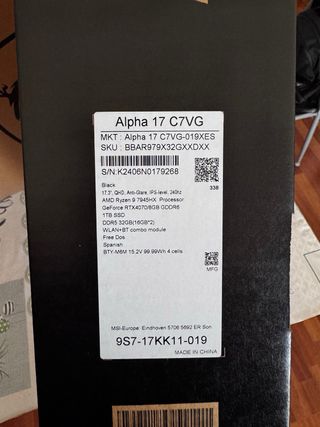 MSI Alpha 17 C7VG Portátil Gaming