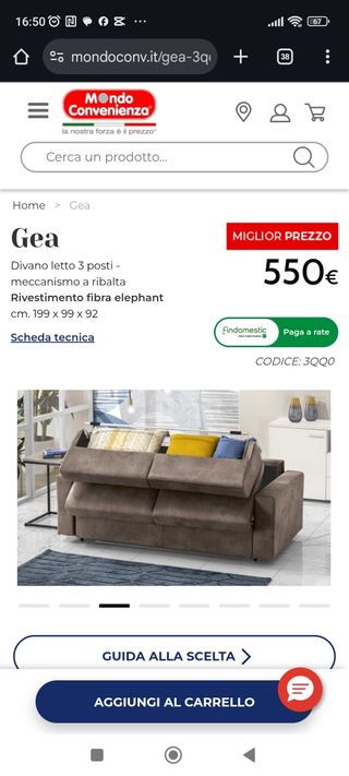 Divano letto 3 posti tortora