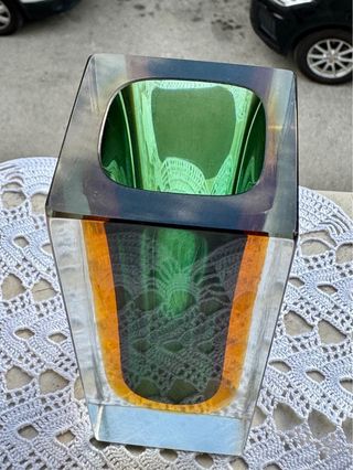 Vaso Murano Vetro Verde Arancio