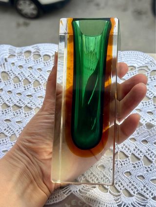 Vaso Murano Vetro Verde Arancio