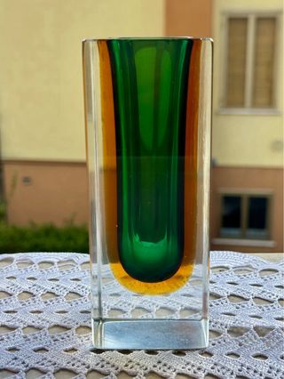 Vaso Murano Vetro Verde Arancio
