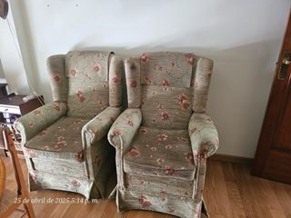 2 Sillones Orejeros Tela Flores