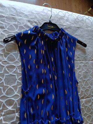 Vestido Sfera azul con estampado dorado