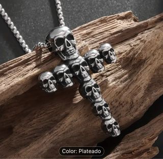 Collar Cruz Calaveras Acero Inoxidable
