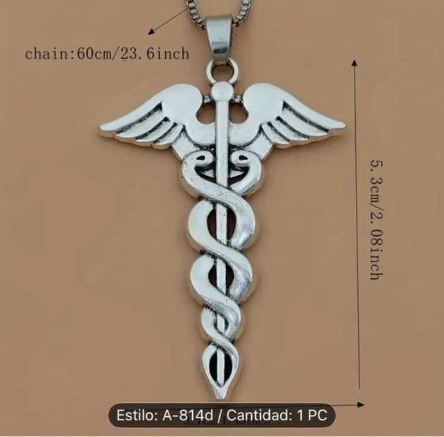 Cadena y Colgante Caduceo Acero Inoxidable
