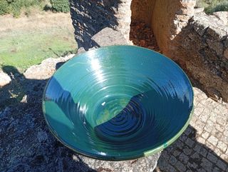 Lebrillo grande de barro esmaltado verde, 53 cm