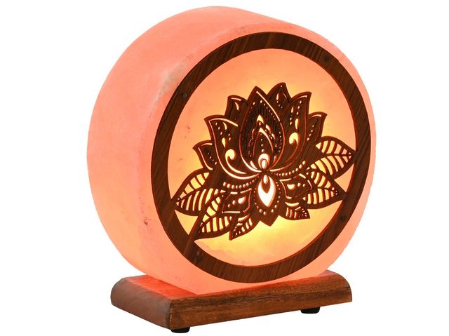 Lámpara Sal Himalaya Flor de Loto Madera