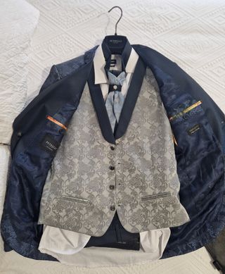 Traje de boda Petrelli azul y gris
