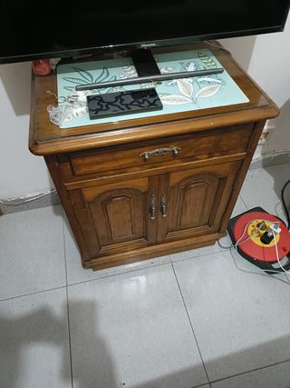 Mesa de noche antigua madera y cristal