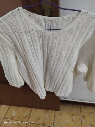Blusa de punto blanca otoño mujer