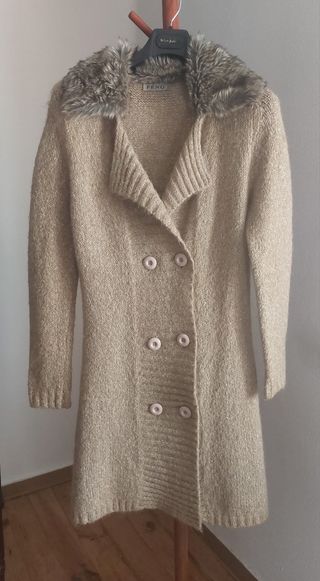 Chaqueta punto FENG beige cuello pelo