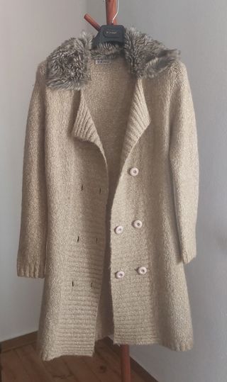 Chaqueta punto FENG beige cuello pelo