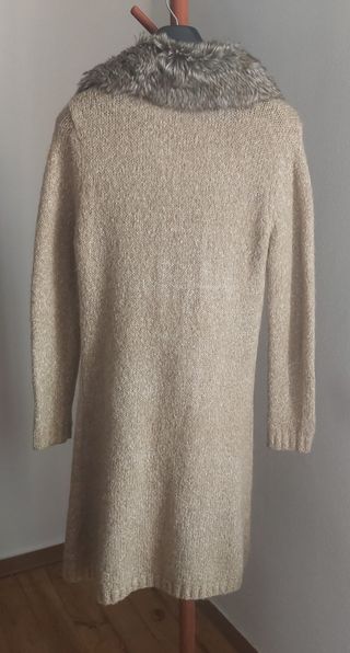 Chaqueta punto FENG beige cuello pelo