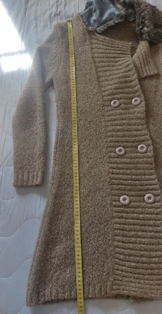 Chaqueta punto FENG beige cuello pelo
