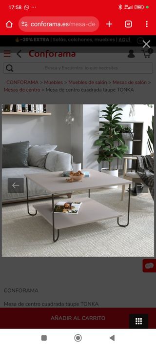 Mesa de centro baja taupe patas negras