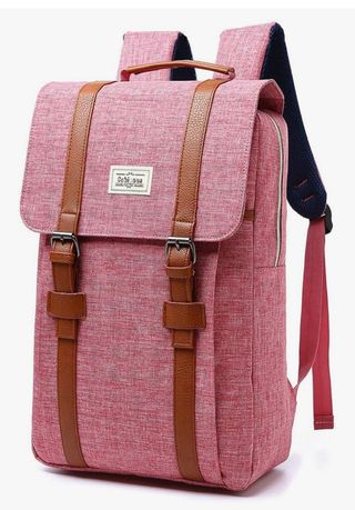 Mochila rosa con detalles marrones
