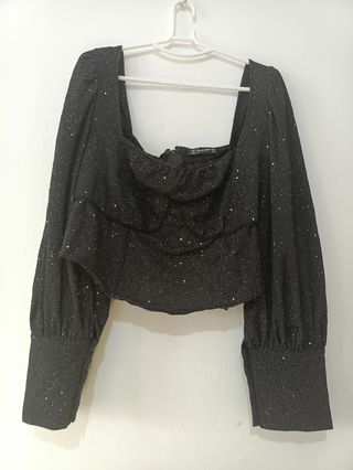 Camisa fiesta negra brillante manga larga