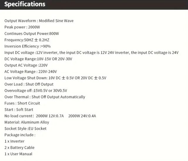 Inverter ad onda modificata da 12VDC a 230VAC 800W