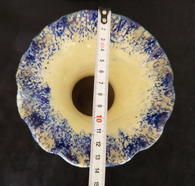 Jarrón Cerámica Flores Rosas Azul Verde