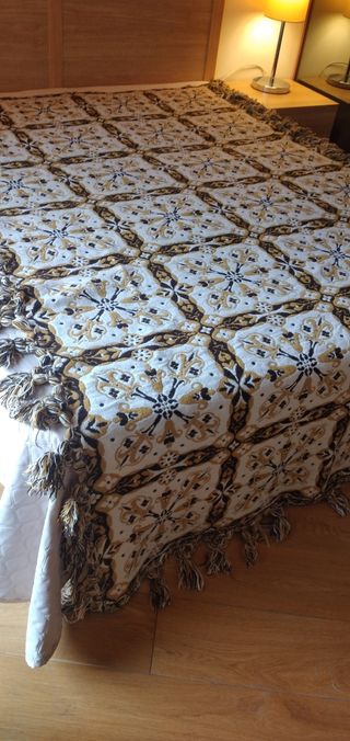 Coperta Abruzzese singola gialla e bianco con fran