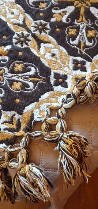 Coperta Abruzzese singola gialla e bianco con fran