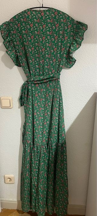 Vestido midi floral verde y rosa