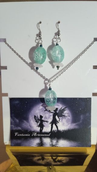 Conjunto Pendientes y Collar tonos azules de acero