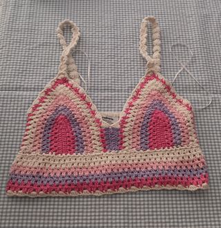 Top crochet rosa y morado Talla XS