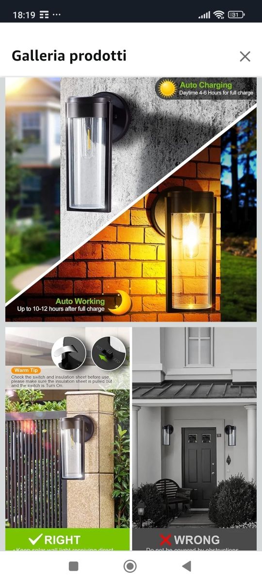 Luce applique da esterno solare 