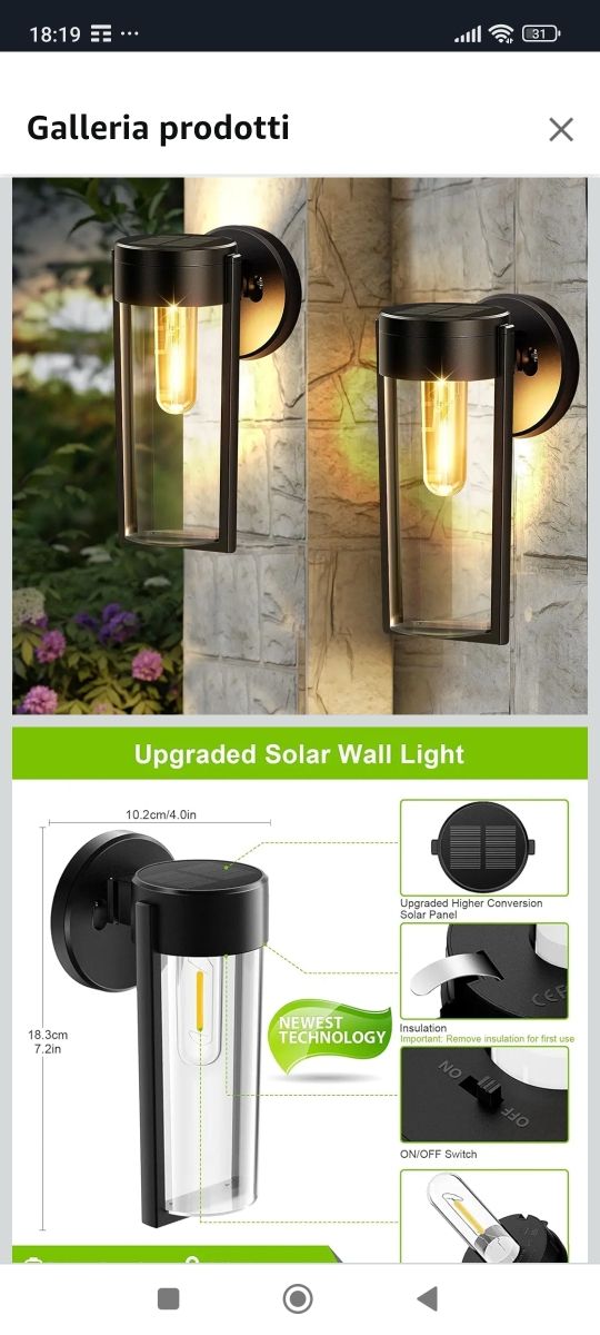 Luce applique da esterno solare 