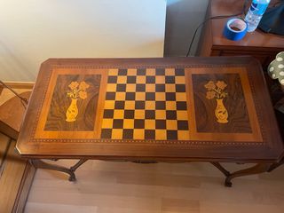 Mesa auxiliar madera tablero ajedrez